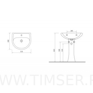 Раковина керамическая с пьедесталом TS-55111